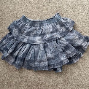Loveshackfancy ruffle mini skirt in washed denim